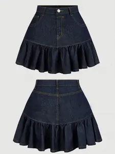 Casual Fashion Daily Women's Denim Ruffled Skirt, Comfortable and Stylish Half Skirt for Everyday Wear, Perfect for Casual