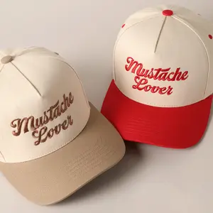 Custom Embroidery Mustache Lover Trucker Hat Trendy Red & Beige Caps for Mustache Enthusiasts