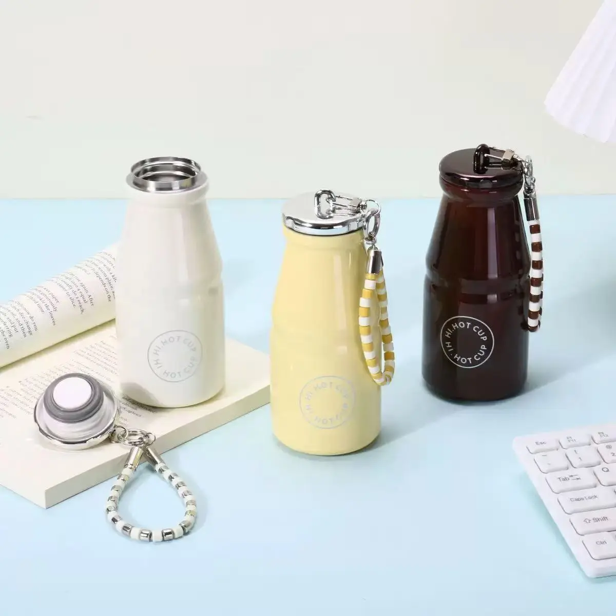 Portable Small Pocket Thermos Cup Fashion Bead Strap Insulated Water Bottle Leak Resistant Travel Coffee Mug Daily Drinking Cup Gift