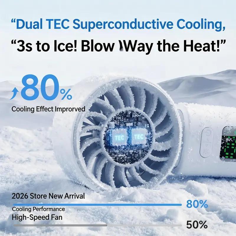 Portable Fan with Cooling Plate 100 Speed Settings Brushless Motor Silent Design 120 Degree Angle Compact Size Ideal for Summer