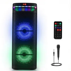 Karaoke Machine, Double 10" Woofer PA System for Party, Portable Bluetooth Speaker with Microphone, Disco Lights and Echo/Treble/Bass Adjustment, Support TWS/AUX/MP3/USB/TF/FM