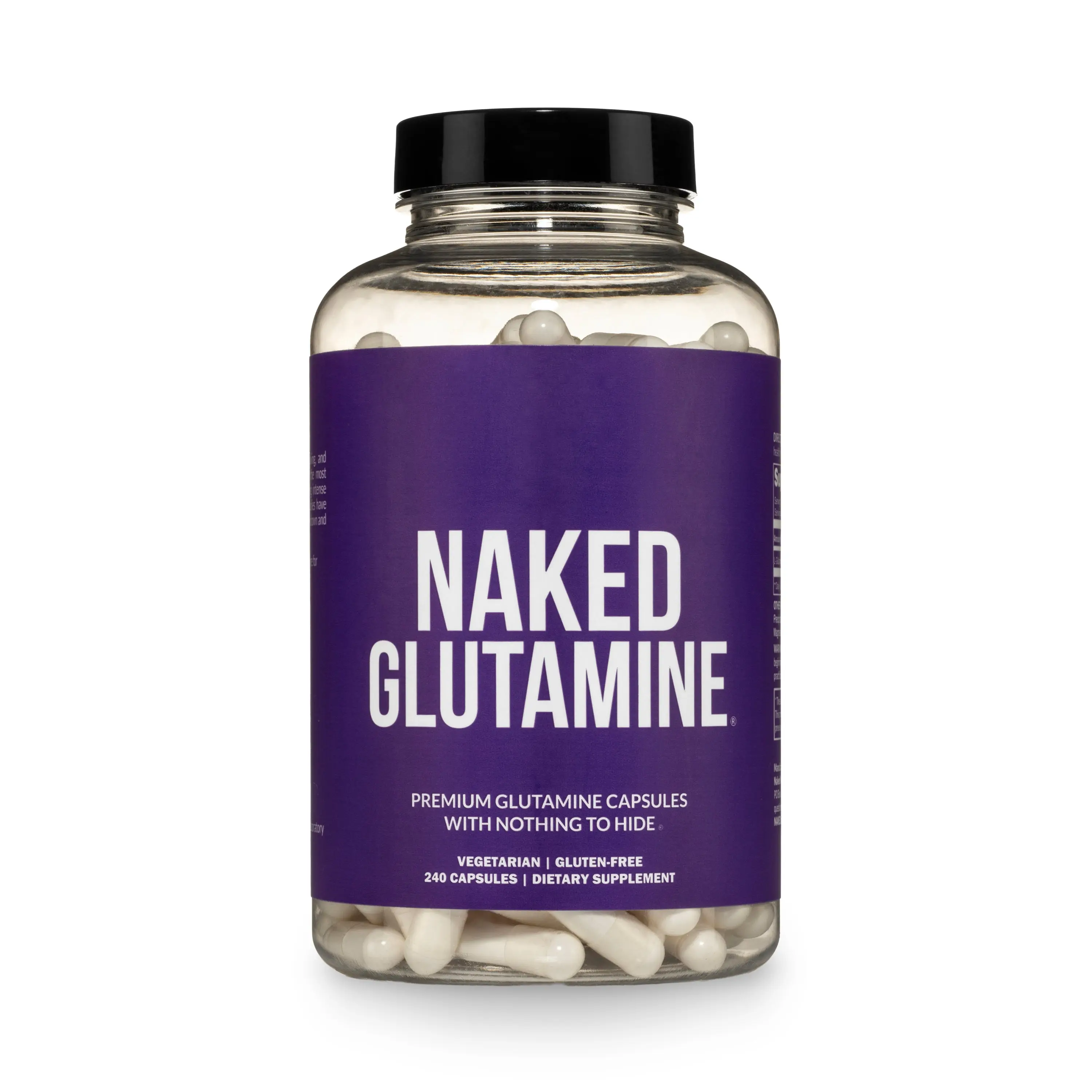 Naked Glutamine - Premium Glutamine Capsules - 240 Count - Vegetarian, Gluten-Free - Endurance Supplement for Fitness and Muscle Health