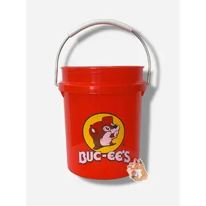 Buc-ee's Mini Bucket - Bold Red Iconic Beaver Design with Sturdy Metal Handle & Comfy White Grip for Easy Carrying Perfect for Snacks Candy Gift Baskets Kids' Treasures Road Trip Essentials or Fun Desk Organizer