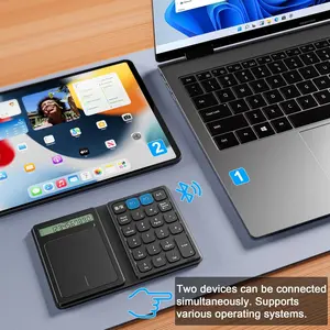 Leather Folding Numeric Keypad with Bluetooth 5.0, Multi-Device Connectivity, Touchpad for Windows 10/11, Portable Calculator Keyboard for Tablet, PC, Laptop