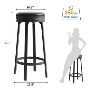 Garvee 30 inch Swivel Bar Stools Set of 4, Counter Height Barstool with Footrest and PU Leather Upholstery, Metal Frame, Kitchen Barstools for Kitchen Island, Home Bar, Black