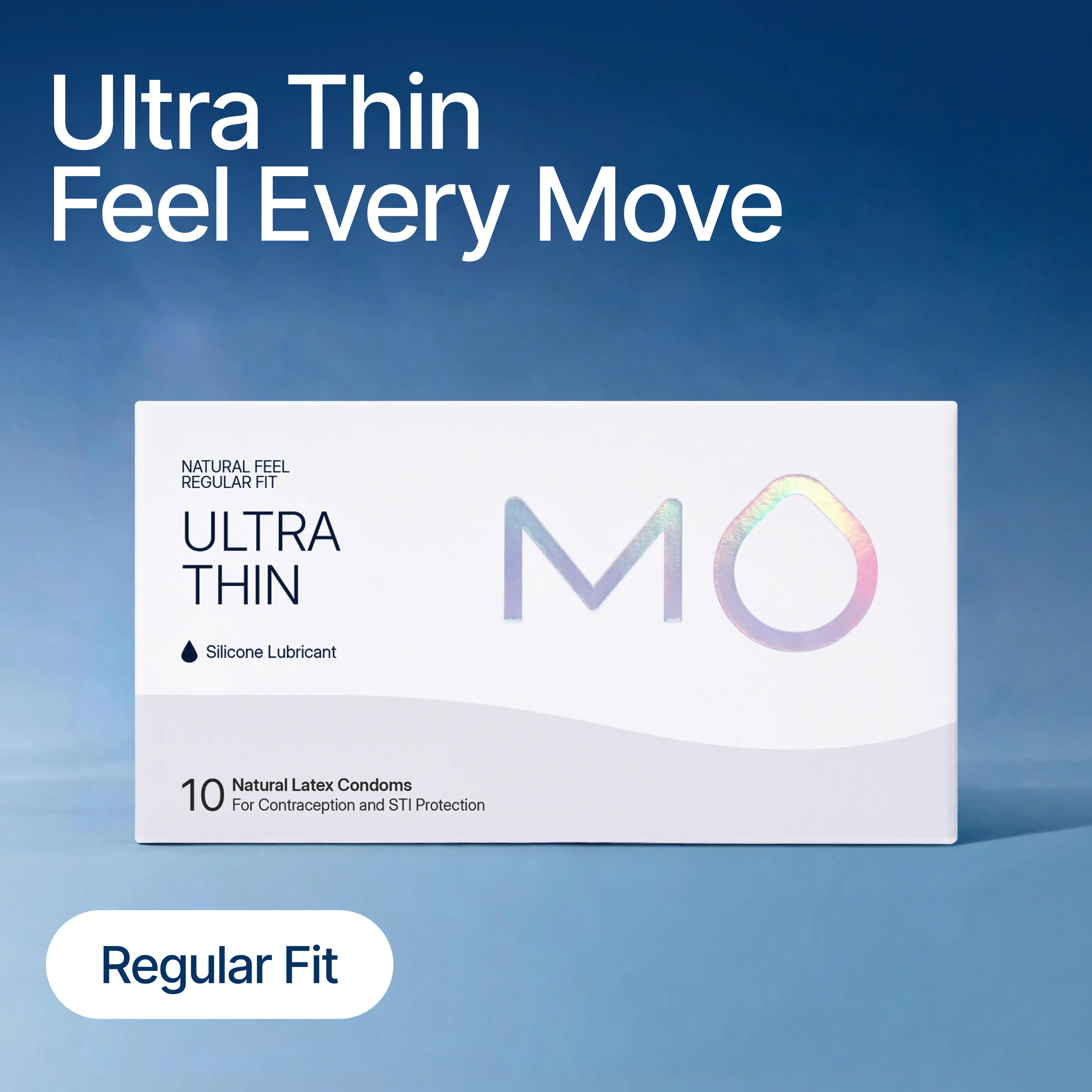 MO Premium Latex Condoms, 0.04mm Ultra-Thin, Natural Feel, pH-Balanced for Sensitive Skin, Universal, Comfortable, 10-Count for Everyday Confidence