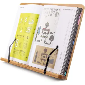 15.4 x 11 Inch XL Bamboo Book Stands & Holders for Hands Free Reading in Bed, Fits Cookbook Textbook Law Books, with 6 Adjustable Height Document Stand
