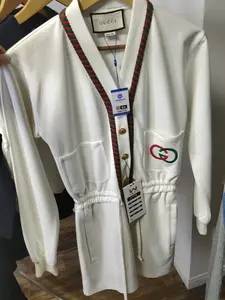 Pre-owned Gucci White Cotton Dress with Iconic Web Trim | XXS, Fits 4'10" 5'3", 85 100 lbs