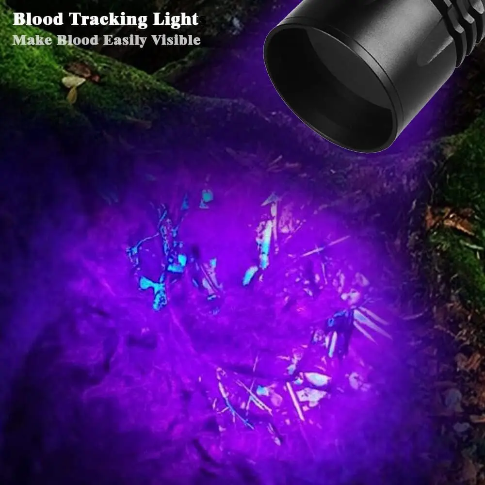Uv Blood Tracking Flashlight for Hunting Deer Finder Blood Trailing Light Rechargeable Blood Tracker Light-365nm UV Flashlight Black Light with Filter Need work with Luminol(not include) Ultraviolet Light For Hunting Tracking Blood Trail Festival Gift