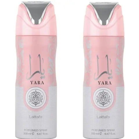 Lattafa Yara Deodorant Long Lasting Perfumed Body Spray 200 ML - Pack of 2 Body Care Fragrance Gentle Cosmetic