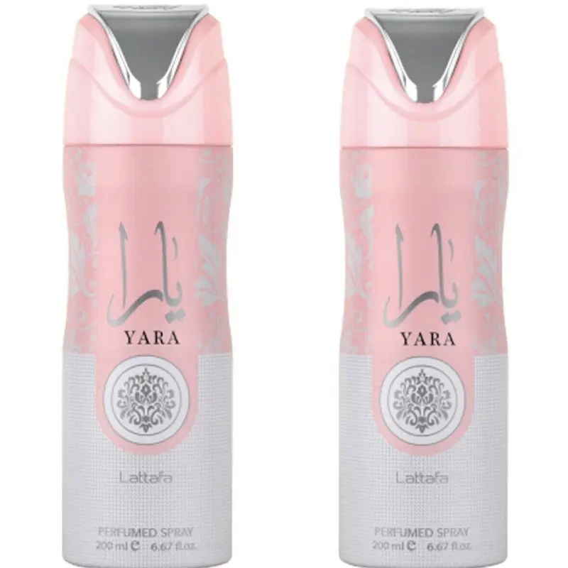 Lattafa Yara Deodorant Long Lasting Perfumed Body Spray 200 ML - Pack of 2 Body Care Fragrance Gentle Cosmetic