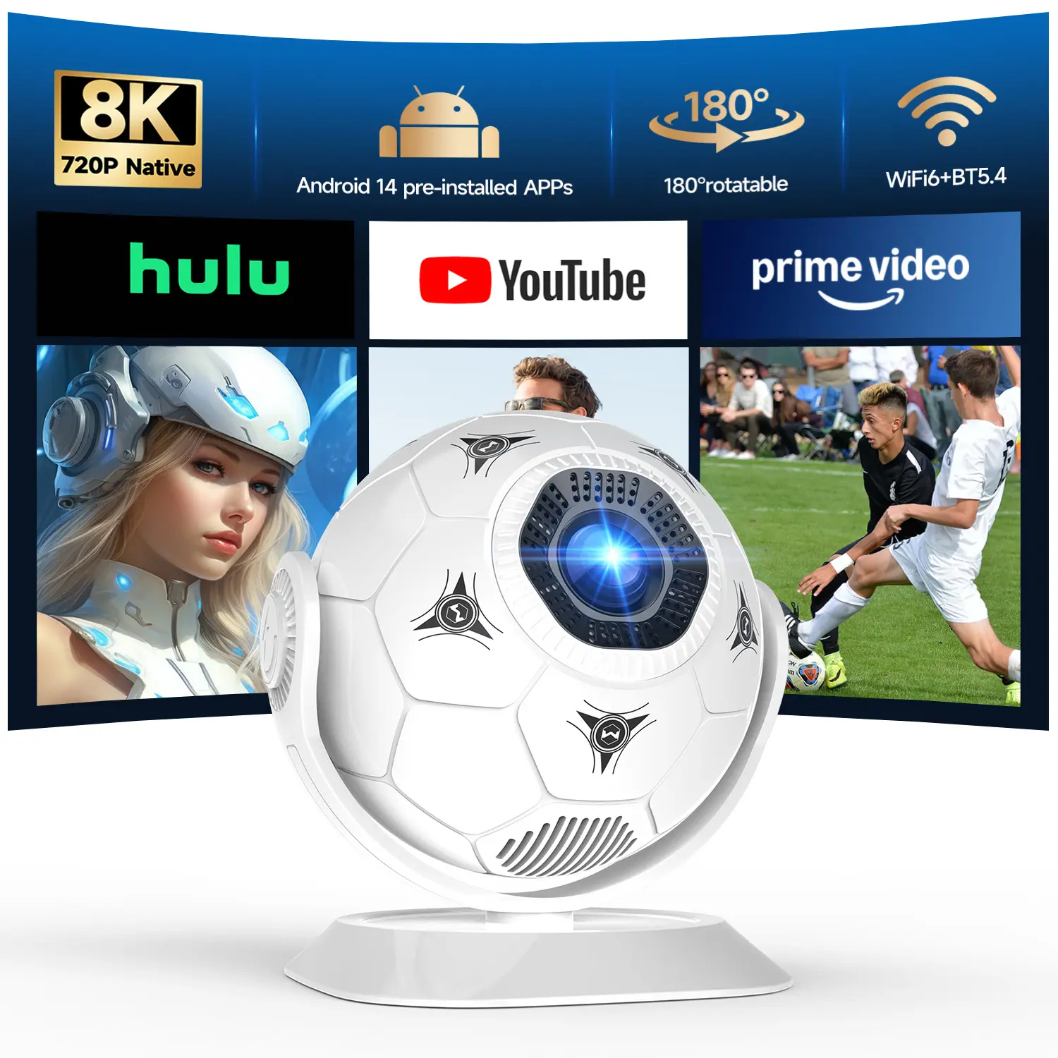 Magcubic 2026 Soccer-Themed Mini Projector, Portable Projector With WiFi 6 and Bluetooth 5.4, 8K Support, Auto Keystone, 180° Rotatable, Android 14 Smart Projector For Movie Home Theater HY300F #SummerFinds #DealsForYouDays Football summerwins