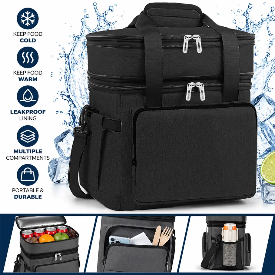 Insulated Lunch Bag for Adults Double Layer Leakproof Waterproof Large Capacity Thermal Lunch Tote Durable Reusable Soft Cooler for Work Office Travel Picnic