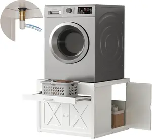 DTK Washer and Dryer Pedestals, Washing Machine Stand with Laundry Basket Shelf, Universal Fit Laundry Pedestals with Hidden Storage and Three Side Doors, 800LBS Capacity