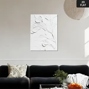 2D Flat, 2D Flat 1pc Wooden Frame Canvas Poster White background white impasto painting of nature and floral pat Modern style decorative poster for modern room home bedroom and interior decoration wall decoration, 2D Flat	