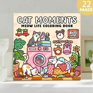 Cat Moments Coloring Book, Thick Paper, Easy to Color, Non-Toxic, Unisex Stress Relief, Cute Cat Theme, Perfect for Cat Lovers