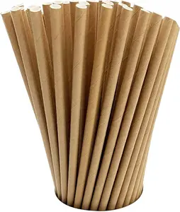 100 Pack Kraft Paper Straws Biodegradable co-Friendly Drinking Bulk for Party Supplies, Bridal/Baby Shower, Birthday, Mixed Drinks, Weddings, Restaurant, Food Service