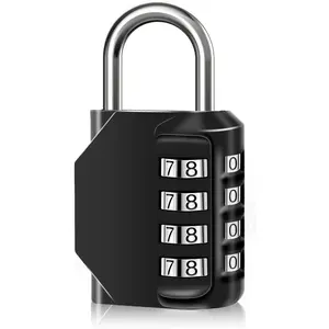 Combination Lock Waterproof 4 Digit Padlocks with Combination Code, Zinc Alloy Combination Lock for Door, Tool Boxes, Schools, Gym, Garden, Fences, Reel Cabinet & Storage, Black (1PCS)