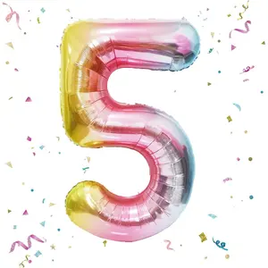 40 Inch Giant Rainbow Number 5 Balloons, Birthday Balloons, Helium Mylar Foil Big Number Balloons for Birthday Party Decorations, Kids' Birthday Anniversary Party Shower Unicorn Parties