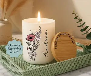 Personalized Birth Flower Candle, Birthday Gift, Coquette Birth Flower, Custom Fragrant Jar Candle Gift, Gift For Mom, Gift For Daughter