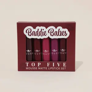Baddie Babes Top Five Mousse Matte Lipstick Set - Italia Deluxe Collection, 27 Sangria, 03 Marilyn, 11 Pink Charm, 20 Gypsy, 21 Black Cherry, Signature Mousse Matte Lipsticks