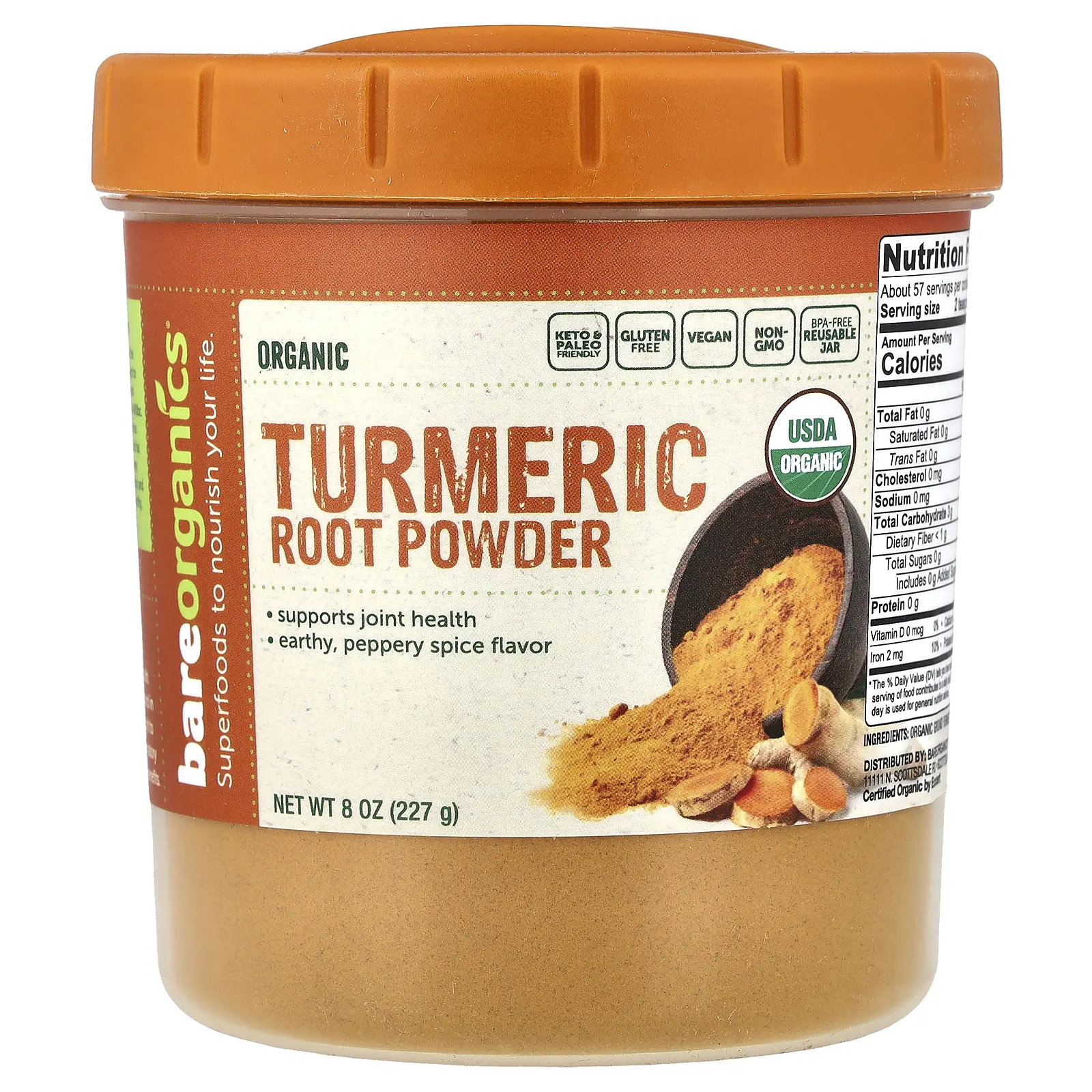 BareOrganics Organic Turmeric Root Powder, 8 oz (227 g)