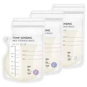 100 Count Breastmilk Storage Bags, 8 Oz with Pour Spout, Temperature-Sensing Color Change Milk Bag, No Leak Presterilized for Freezer