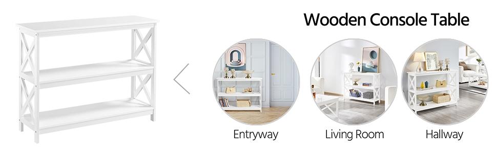 Yaheetech 3-Tier Console Table Sofa Side Table with X-shape Reinforcement Structures for Entryway Living Room