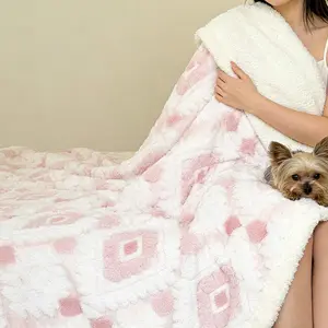 Luxurious Geometric Jacquard Blanket, Elegant Embossed Design, Soft Plush Warmth, All-Season Use for Bedroom Living Room