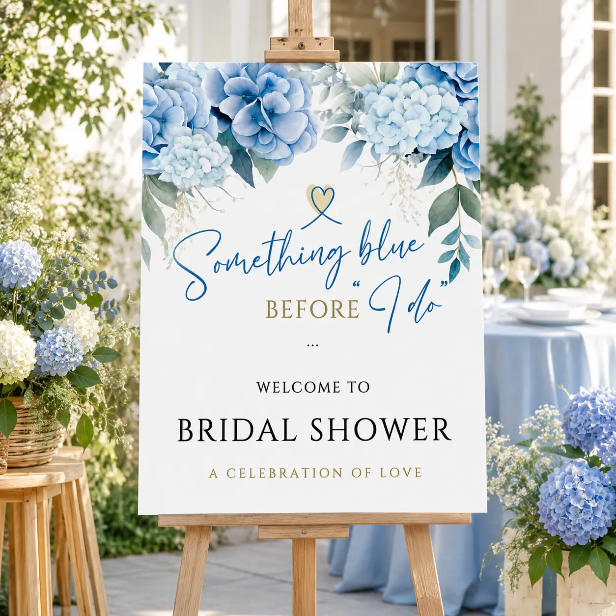 Something Blue Before I Do Bridal Shower Welcome Sign, Dusty Blue Floral Wedding Shower Poster, Elegant Bride to Be Party Entrance Decor, Unframed Celebration Sign
