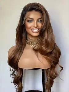 High-Quality Soft Synthetic Natural Looking 26-Inch Wavy Wig, 180% Density, Natural Gradient, Lace Front, Pre-Plucked, No Glue, Daily Use, Glueless Wigs