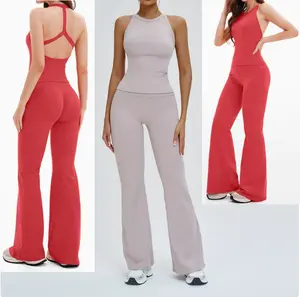 Women Yoga Set Hollow Back Athletic Outfit
