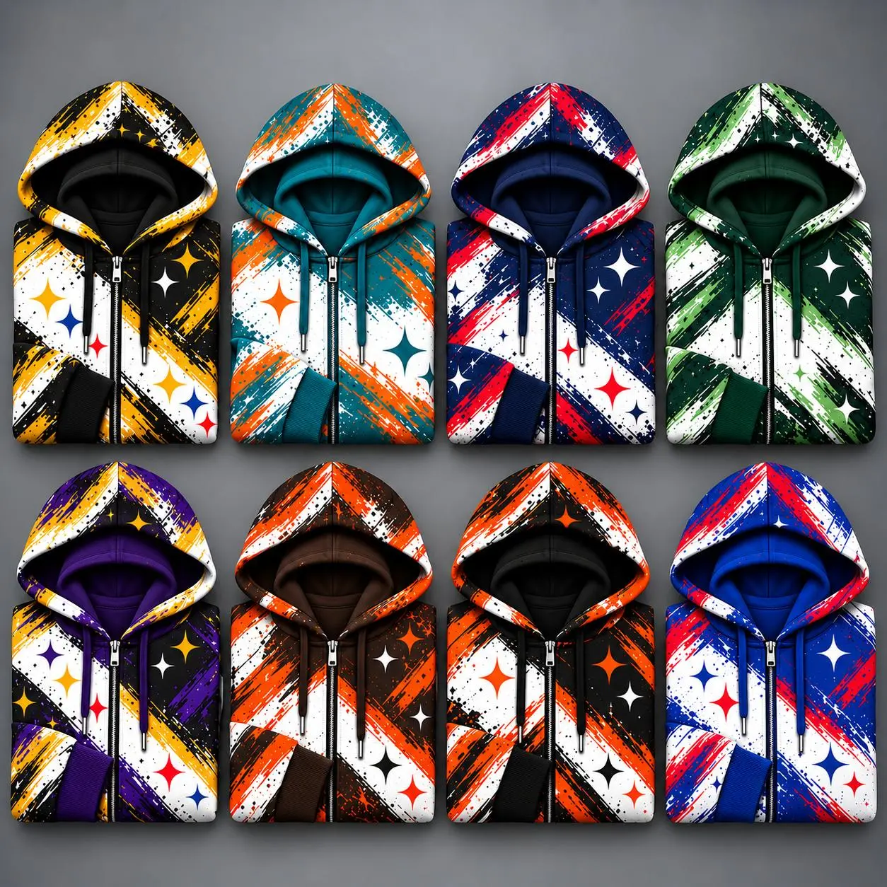 Vintage AFC Football Graphic Zip Hoodie - Splatter Print Sweatshirt, Gameday Casual Streetwear, Retro Tailgate Fleece Outerwear