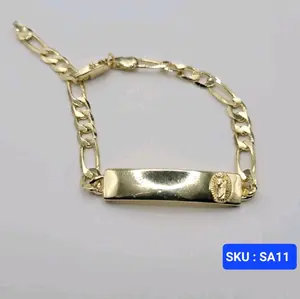 Saint Jude Bracelet ID Figaro Style 7.5 Inches 7 millimeters plate, 5 Millimeters chain Laminated Gold No Engraving Small Adults Teens Adjustable Size Jewelry SKU : SA11