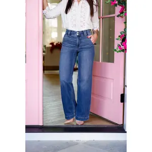 Restock! Judy Blue Anytime Anyplace Medium Wash High Waisted Double Button Wide Leg Jeans