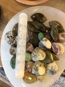 Selenite Wand with Etched Design Crystal for Chakra Healing & Spiritual Cleansing 6" Natural Crystal for Home Energy Gridding and Aura Cleansing