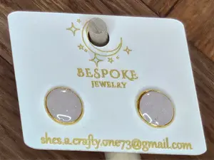 Blush High Gloss & Polished Gold Toned Round Stud Earrings | Handcrafted Everyday Jewelry | High-Shine Bespoke Artisan Gift | Soft Pastel Jewelry Essentials