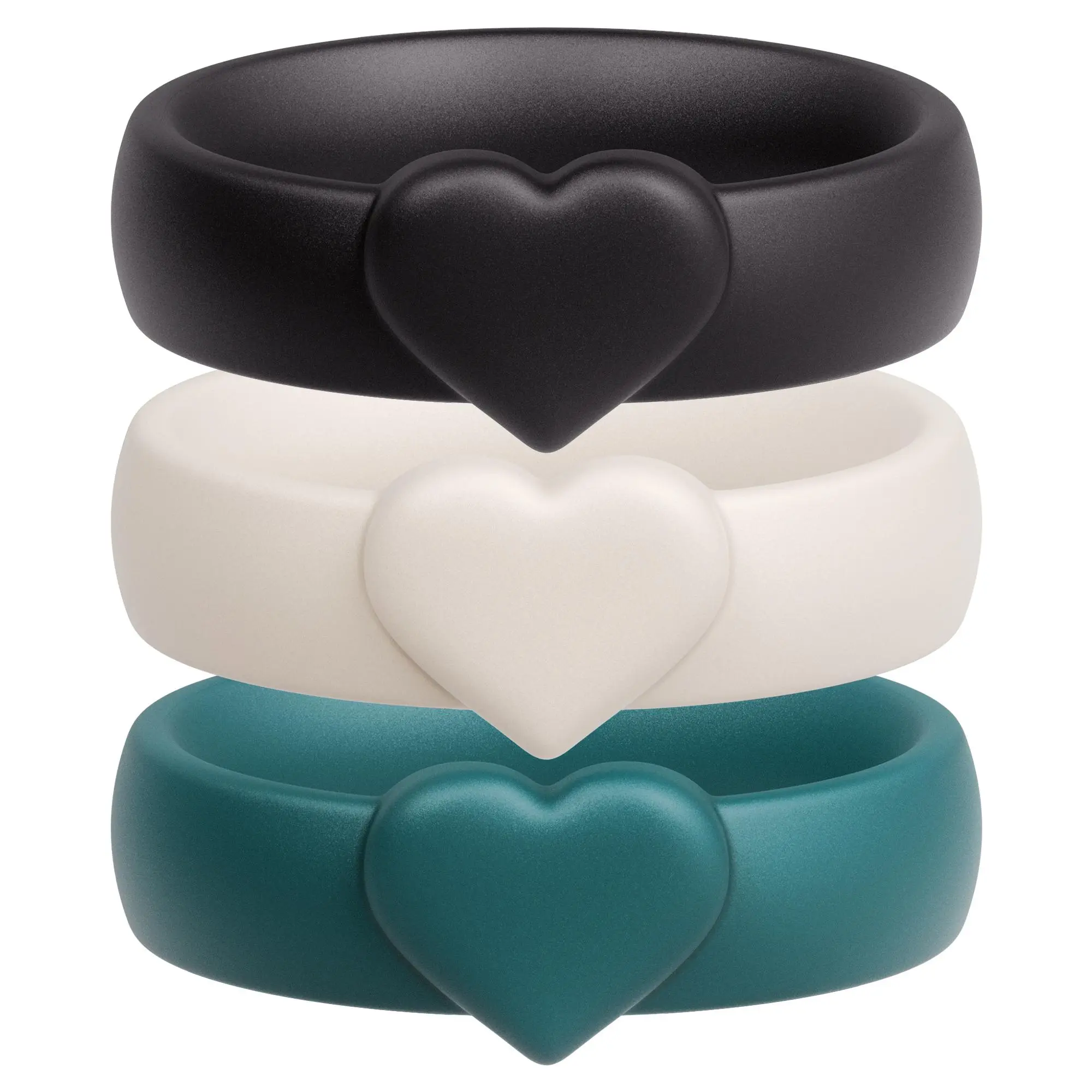 ThunderFit Silicone Rings Wedding Bands for Women, 8mm Wide, 3.4mm Thick Promise Ring with Heart Accent, Women's Rubber Engagement Bands, 1/3 Variety Multipack