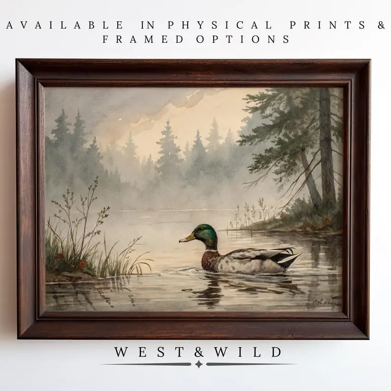 Mallard Duck Art Painting, Wall Art Prints Of Ducks, Waterfowl Watercolor Painting, Painting For Country Themed House