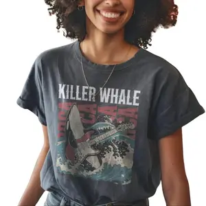 Protect the ocean Tshirt, marine life, ocean conservation, gift for coworker, bootleg tee, orca whale gift, clothing cotton Casual Comfort