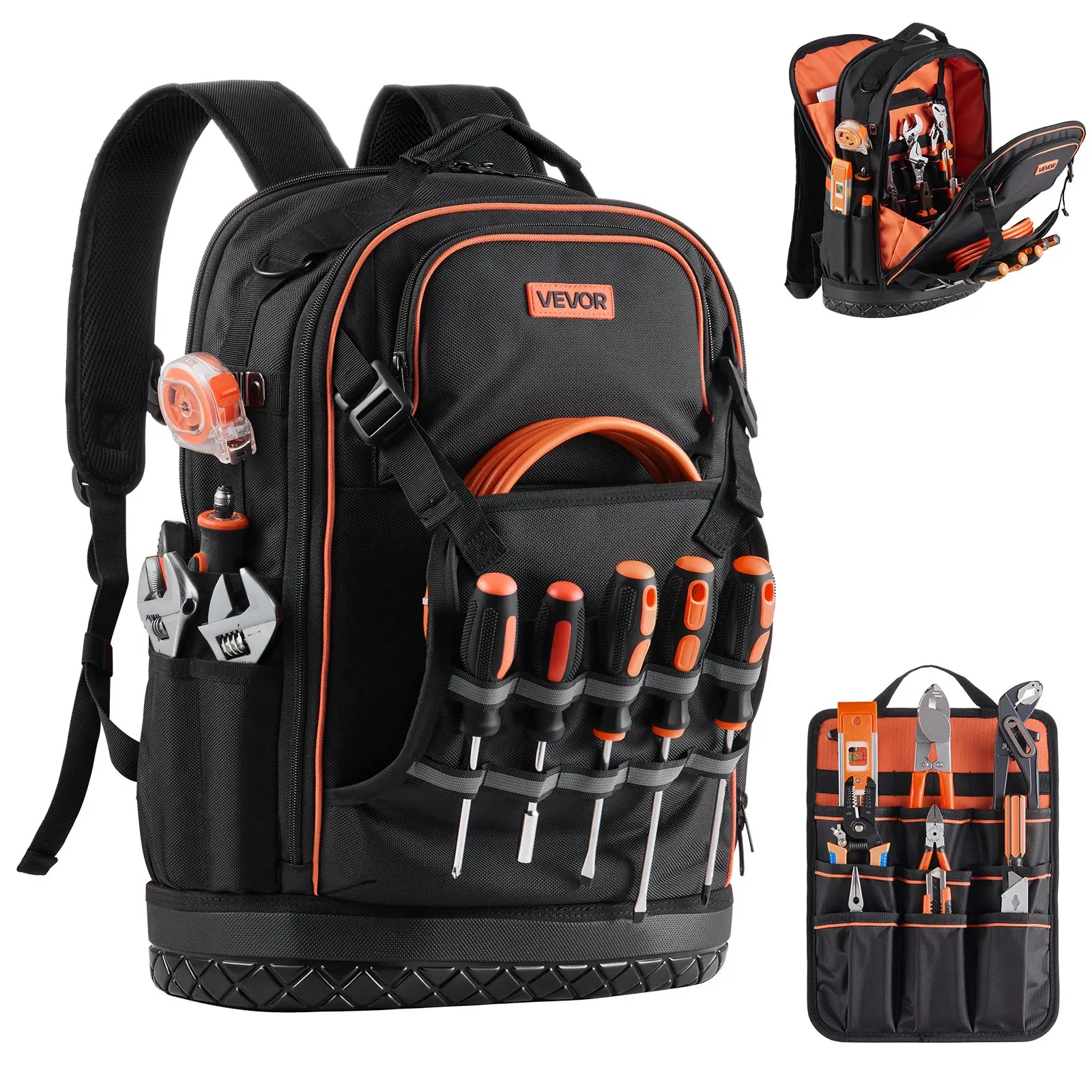 VEVOR Tool Backpack, 65 Pockets, Heavy-duty Tools Storage Organizer Work Bags with Laptop Compartment Molded Base, Electrician Jobsite Backpack for Electrician, Repairman, and HVAC Techs