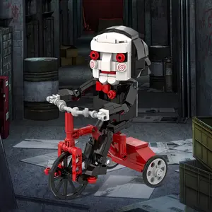 Horror Puppet Tricycle Building Set, Billy Doll Brick Display Model for Desk Decor and Halloween Gift