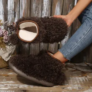 Women's Plush Boot Ankle Length Winter Warm Mini Snow Boot Fleece Slippers Plush Comfort Indoor Outdoor Shoes