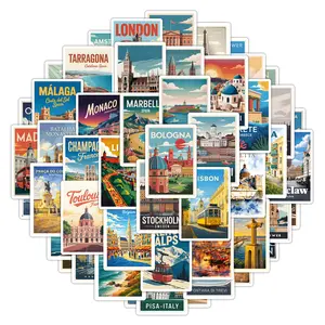50pcs European Travel Series Stickers Decal, Office Supplies and Notebook Accessories, Suitable for Scrapbooks, Diaries, Laptops, Water Bottles, Cars, Etc., Based on A Design Inspired By Faith.