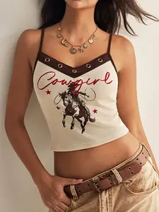 Bohemela Easelle Multicolor Knit Camisole Top, Minimalist Printed Camisole For Women Brown Country Concert Outfit Boho Music Festival Boho Style