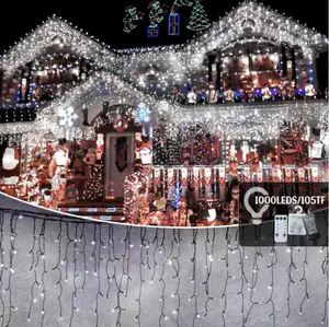 105ft Outdoor Christmas Lights 1000 LED 8 Modes Waterproof Timer Memory Curtain Fairy Lights for Holiday Wedding Party Decorations with 50 Drops Plug-in UL588 Listed IP44