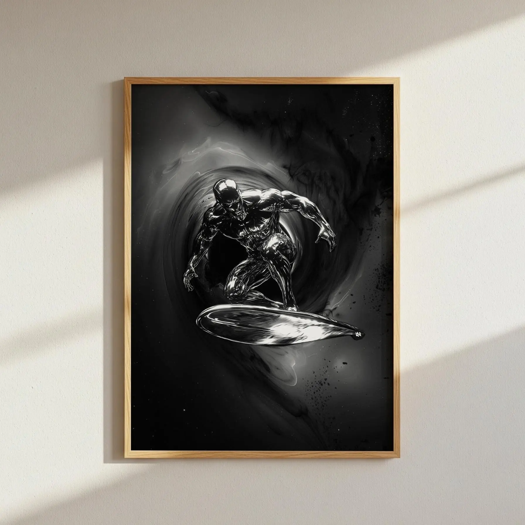 Silver Surfer Superhero Unframed Poster Cosmic Wall Art Black and White Comic Print Space Hero Room Decor