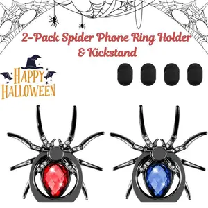 2-Pack Spider Phone Ring Holder & Kickstand – Cute Finger Grip Stand with 4 Hanging Hooks for Smartphones & Tablets, Cool Animal Design for iPhone, Samsung, Android – Blue & Red