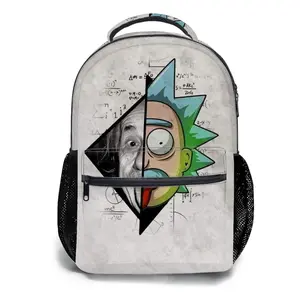 Student Schoolbag Childrens Schoolbag High Quality Schoolbag Gift For Anime Rick And Morty Split Face Math Formula Print Durable Fabric Mesh Side Pockets Zipper Closure For Teens Students Daily Use