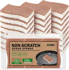 Non Scratch Scrub Sponge, 24Count, Natural Sponges for Non Stick Cookware, Sponges Kitchen, Cellulose Sponges for Dishes, Cleaning Sponge for Kitchen, Bathroom, Household